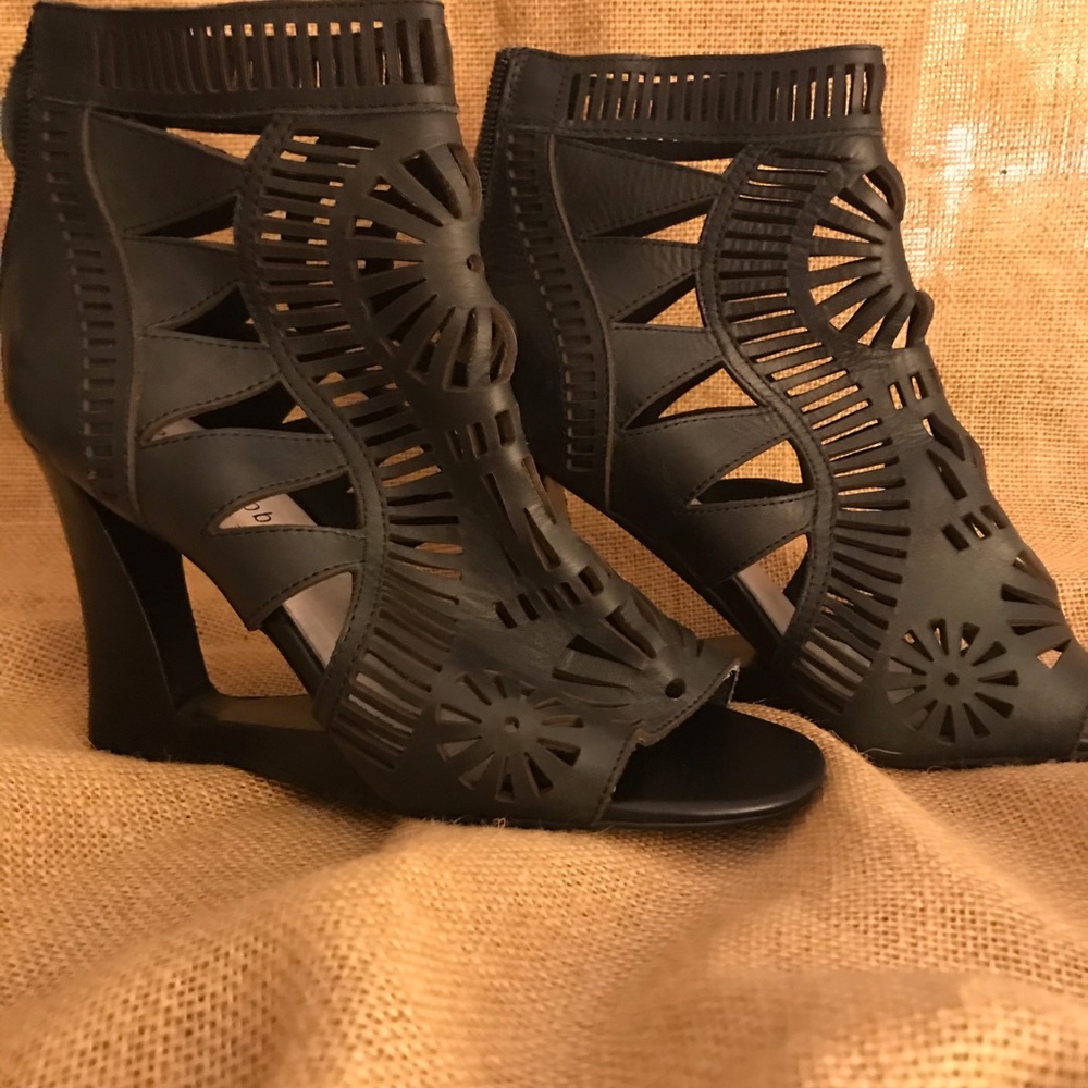 Jefferey Campbell Black Leather Wedge Cutouts
